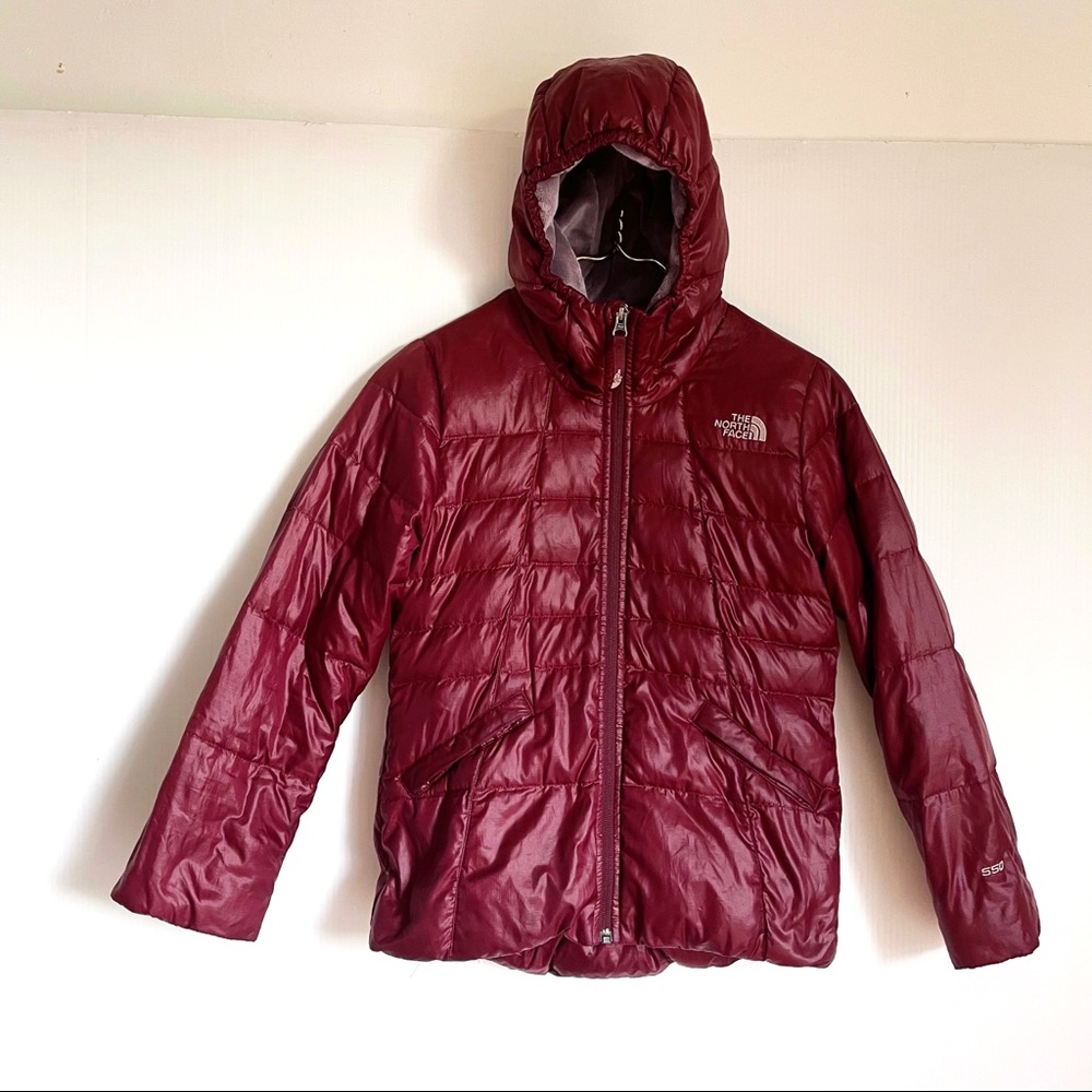 TNF 550 down burgundy quilted zip jacket hooded medium